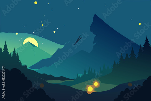 vector illustration of a night landscape