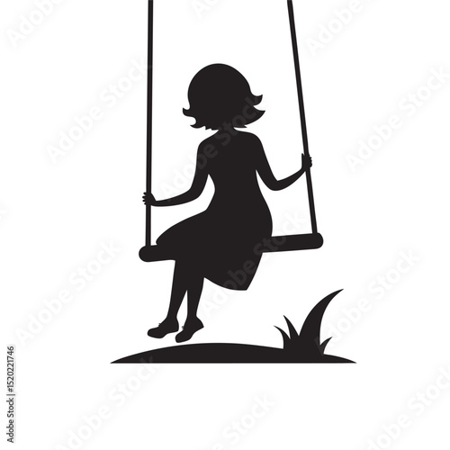 girl sitting on swing silhouette vector.eps