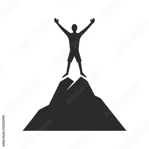 hiker reaching mountain peak silhouette vector.eps