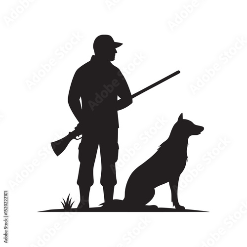 hunter with rifle and dog silhouette vector 5.eps