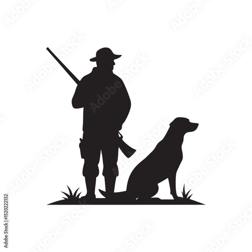 hunter with rifle and dog silhouette vector.eps