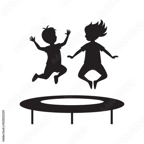 kids jumping on trampoline silhouette vector.eps
