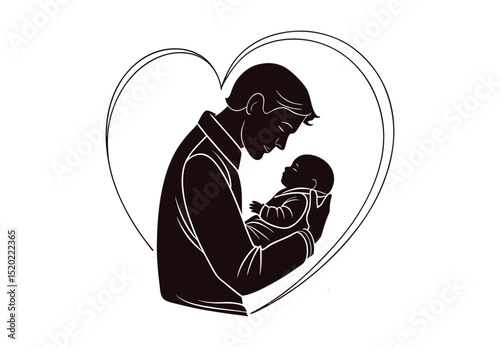 Father Holding Newborn Baby – Tender Silhouette Vector Depicting New Fatherhood Bond on Father’s Day