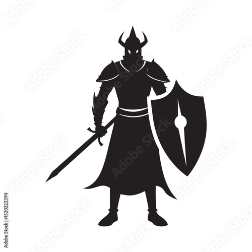knight with sword and shield silhouette vector.eps