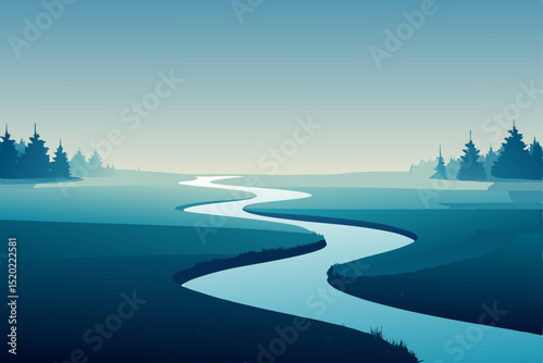 winter landscape with river and mountains