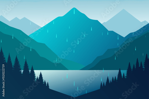 mountain landscape with lake and mountains