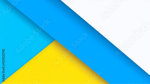Abstract background featuring overlapping layers of blue yellow and white colors diagonally aligned