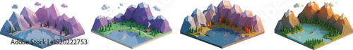 Isometric Landscape Minimalist Vector Design for Travel Brochures and Outdoor Adventure Branding