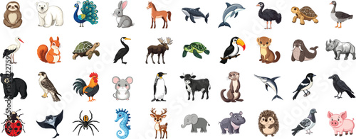Diverse Animal Collection: An charming compilation of cute animal icon, showcasing the breadth of wildlife in a playful style.