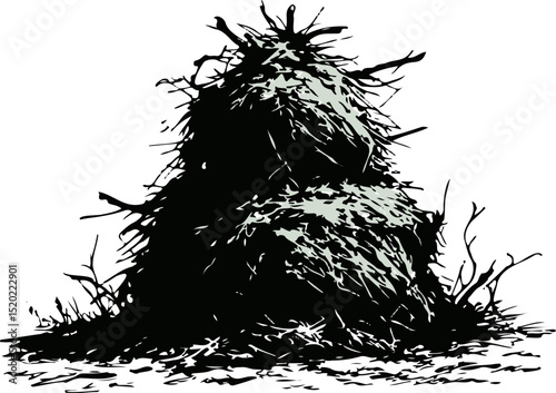 The Heaping Hay: An isolated monochrome scene captures a formidable haystack, a symbol of agricultural productivity and rustic charm.