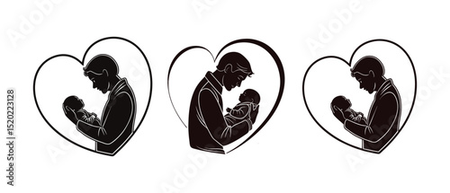 Father Holding Newborn Baby  vector Set– Tender Silhouette Vector Depicting New Fatherhood Bond on Father’s Day