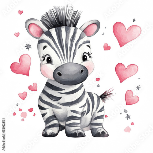 Baby Zebra with Stars and Hearts Surrounding Nursery