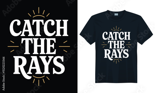 Minimalist summer t-shirt design with Catch the Rays quote and golden sunlight accent lines