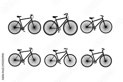 Collection of vector bicycle icons and silhouette illustrations for sport, travel, and vintage transport designs
