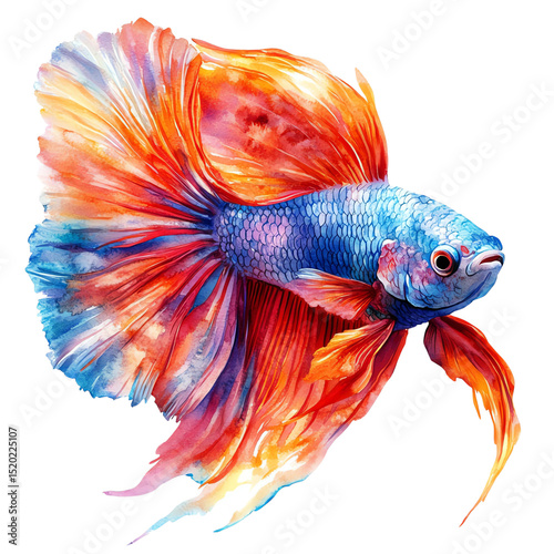 A vibrant and colorful betta fish swimming gracefully in clear water, showcasing its stunning fins and colors.