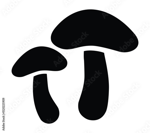 Two black silhouette mushrooms, great for autumn designs and nature-themed illustrations.
