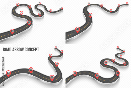 Winding 3d road infographic concept on a white background. Timeline template.