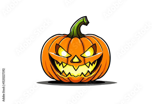 A carved Halloween pumpkin with glowing eyes and a wicked grin, ready for the spooky season.