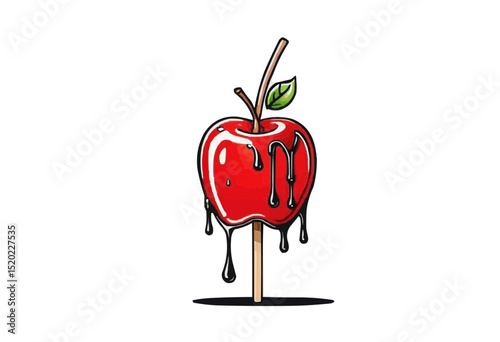 An illustration of a delicious candy apple with dripping chocolate.