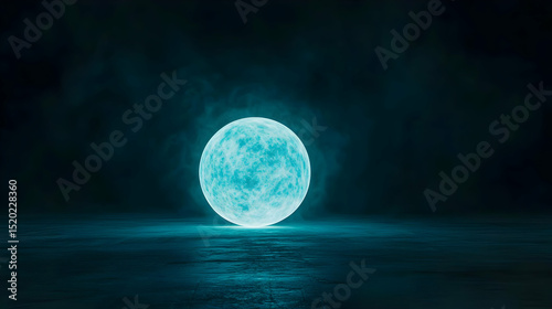 Glowing Blue Moon In Dark Atmosphere