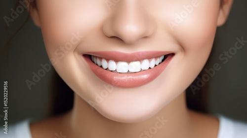 Bright white smile close-up showing healthy teeth and soft lips, ideal for dental care, beauty ads, or wellness-focused promotional design.