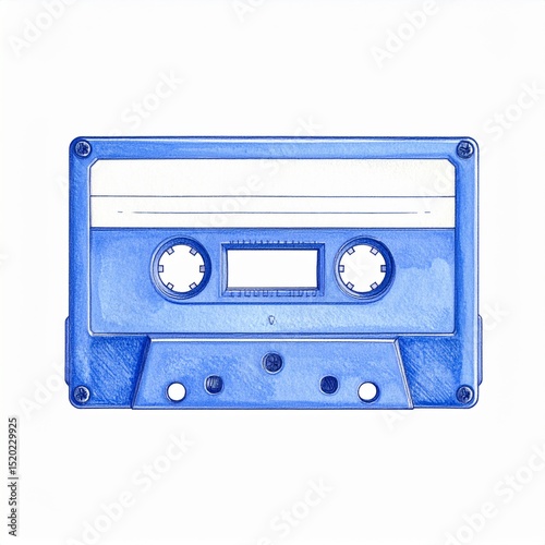 Blue Illustrated Cassette Tape on White Background