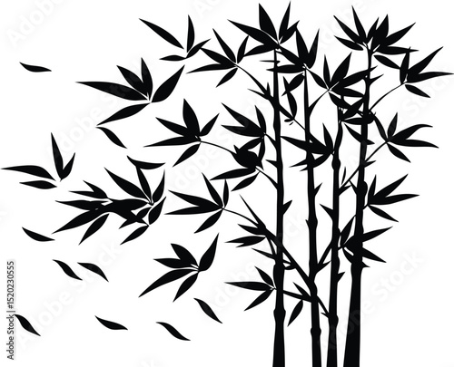 bamboo shoots in breeze silhouette, graceful bamboo sway silhouette