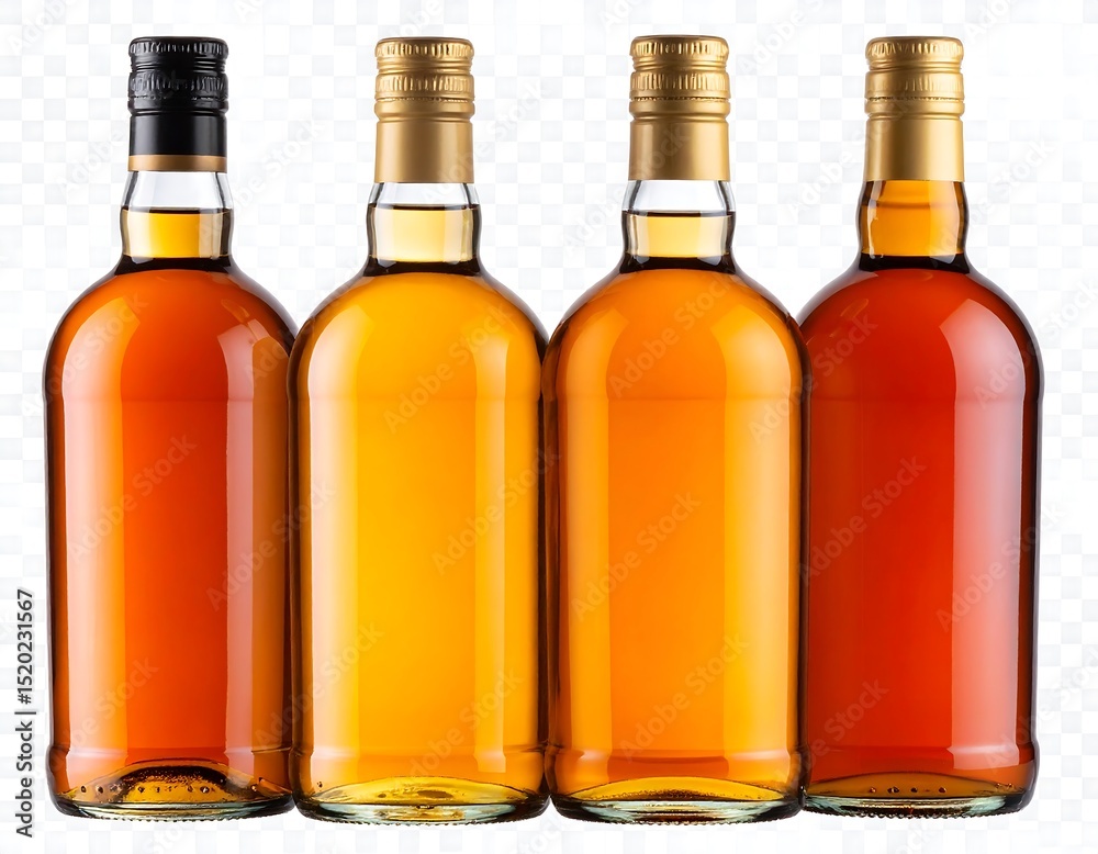 Four liquor bottles, various caps (1) Four liquor bottles, various caps (1)