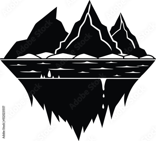 glacier calving into sea silhouette, ice breaking off glacier silhouette