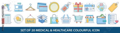 Collection of Twenty Colorful Icons for Medical and Healthcare Businesses