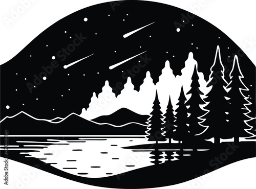 northern lights over lake silhouette, aurora borealis reflection silhouette