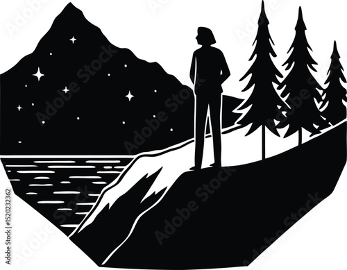 person on scenic lookout silhouette, lone explorer silhouette