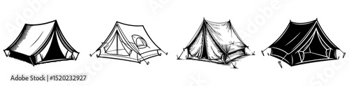 set of vintage camping tent vector illustrations for outdoor adventure and wilderness shelter
