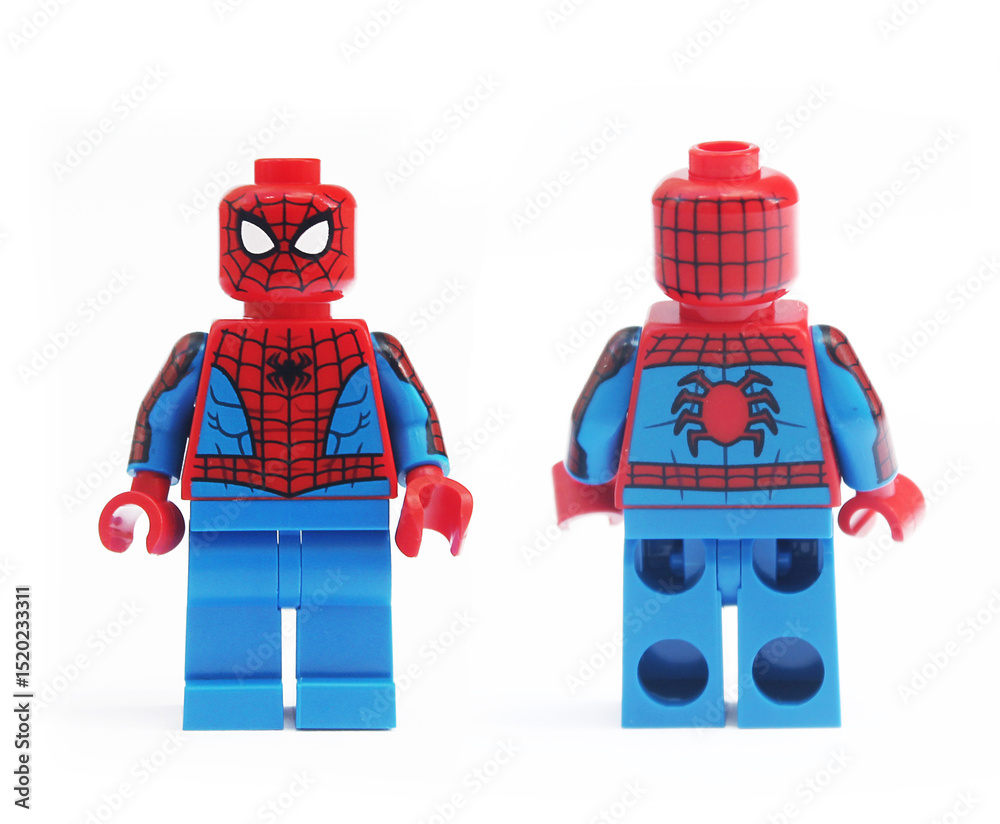 Obraz premium Original Lego Spider-Man in Two Poses: Front and Back - Editorial Use