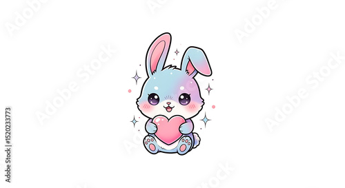 Cute pastel bunny with sparkles, sweet and magical character.