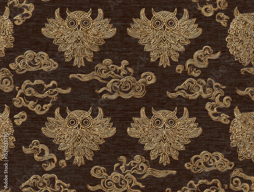 Elegant owl pattern in traditional Chinese ink style