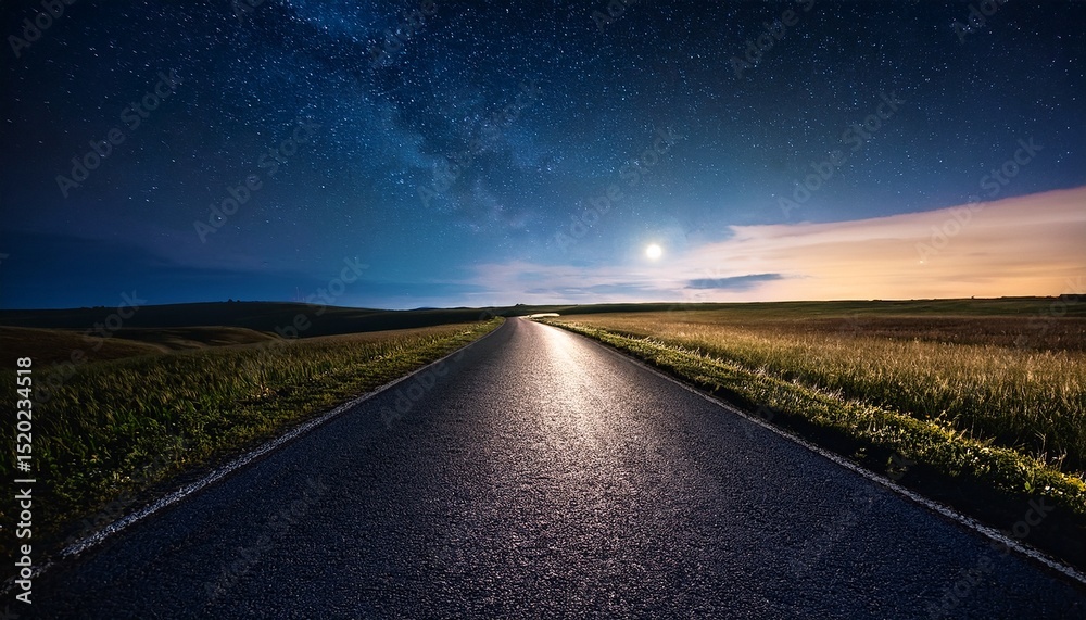 Fototapeta premium night road in the middle of a field