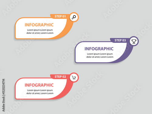 3 Steps business data visualization timeline process infographic template design with icons.