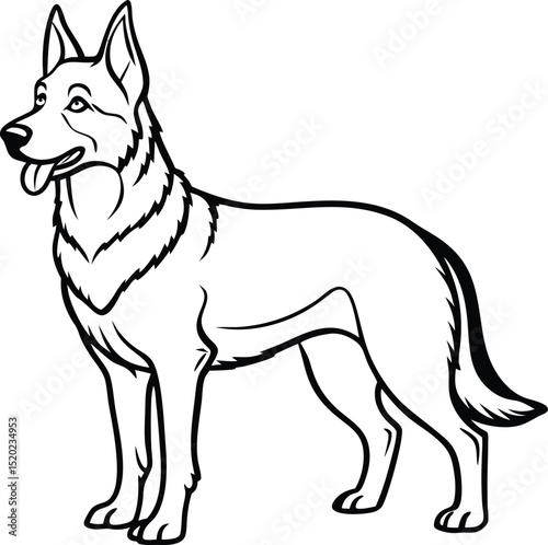 Alert German Shepherd Dog Line Art Illustration of a Powerful Canine in a Standing Position