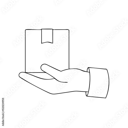 Hand holding a parcel with tracking symbol in a minimalist style on a white background for logistics concept