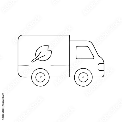 Green vehicle icon representing eco-friendly delivery truck in a minimalist style on a white background