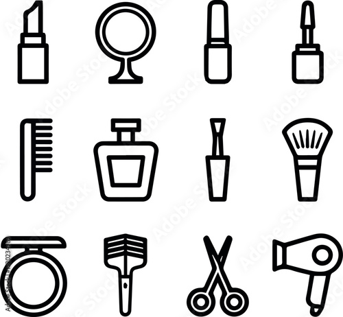 Simple black and white beauty icons set for design projects clean minimalist style illustrations perfect for