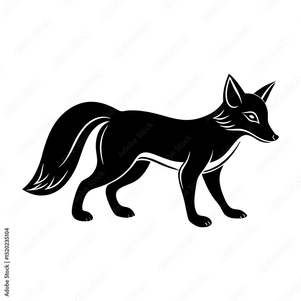 Fototapeta premium Sleek Silhouette of a Fox Cautious Walk, Elegant Lines, Wildlife Art Print