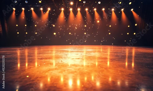 Stage lighting design with spotlights and warm tones