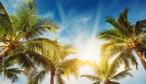 Wallpaper Mural copy space of tropical palm tree with sun light on sky background Torontodigital.ca