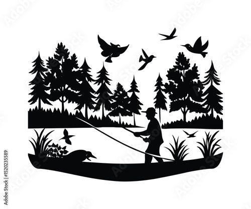 Fishing Club Badge Design Vintage Emblem Style