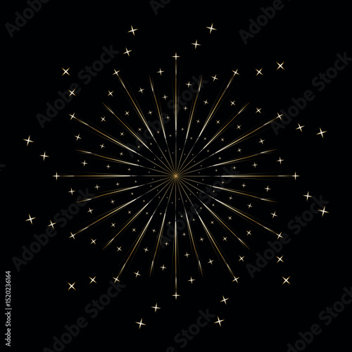 Fireworks in the night sky. Golden fireworks. Festive fireworks - golden gradient. Isolated vector illustration on black background.