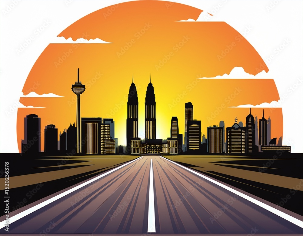 Obraz premium road with cityscape and skyline in kuala lumpur malaysia sunrise scene logo removed