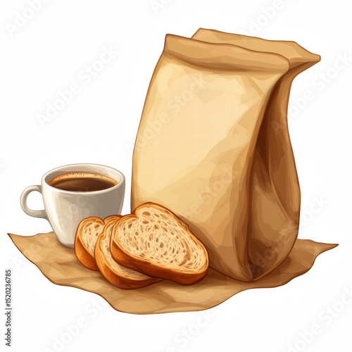 Bag of Bread Beside Coffee Cup Illustration름