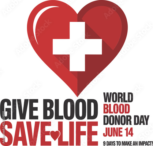 Poster with heart and cross promoting global awareness for June donor day and encouraging donations